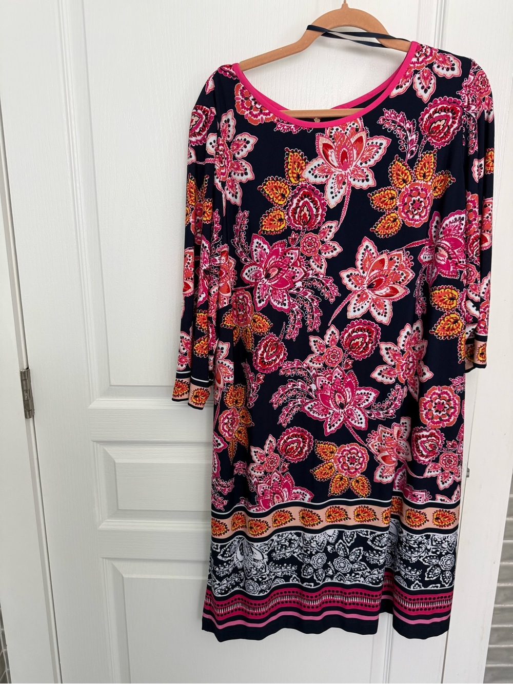 Eliza J Navy Shift Dress with Pink & Orange Floral Print